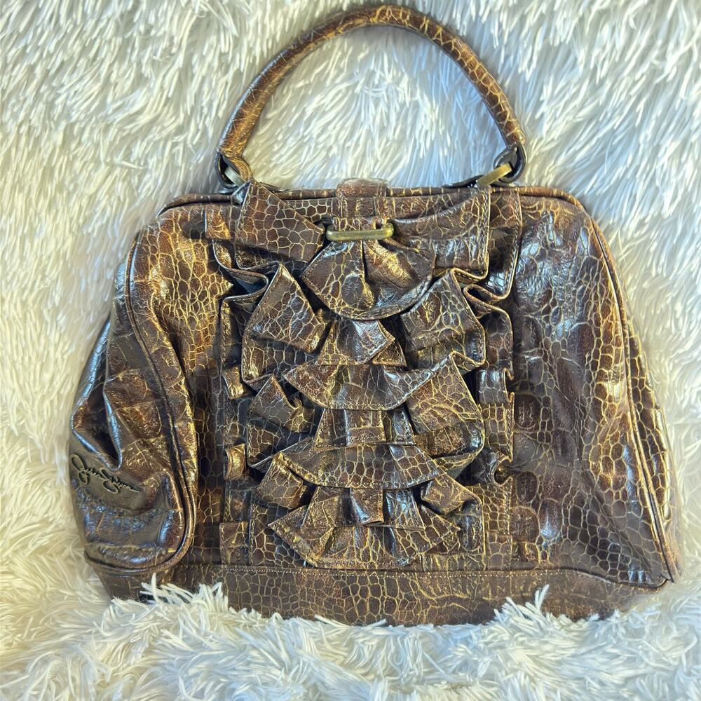 Jessica Simpson Faux Croc Doctor Satchel Purse Whimsy Goth Y2K Glam Rock